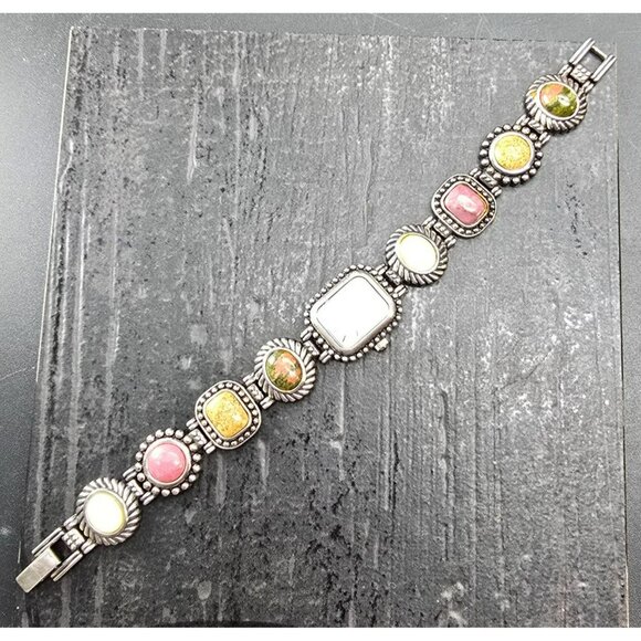 Vintage Gemstone Silver-Tone Womens Watch By Gem Time 7.25" JJ4160 - Picture 2 of 11